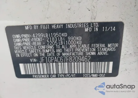 2015 Subaru Impreza 2.0I Premium z USA, uszkodzony, nr VIN JF1GPAC67F8209462